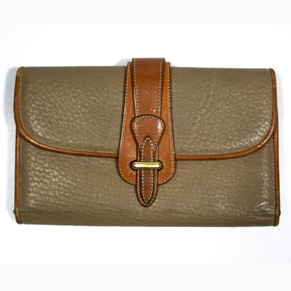 VTG Dooney & Bourke Trifold Leather Wallet Taupe